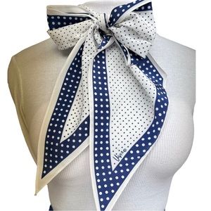Vera Neumann Vintage Blue and White Polka Dot Pointed Skinny Scarf